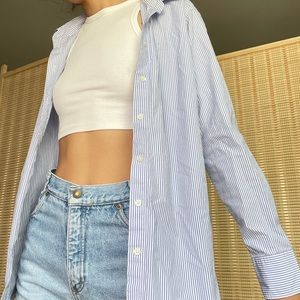 light blue everlane striped button up